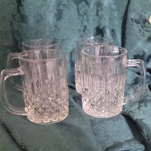 Vintage Pasari Indonesia Glass Mugs 1970's Diamond Thumbprint EUC